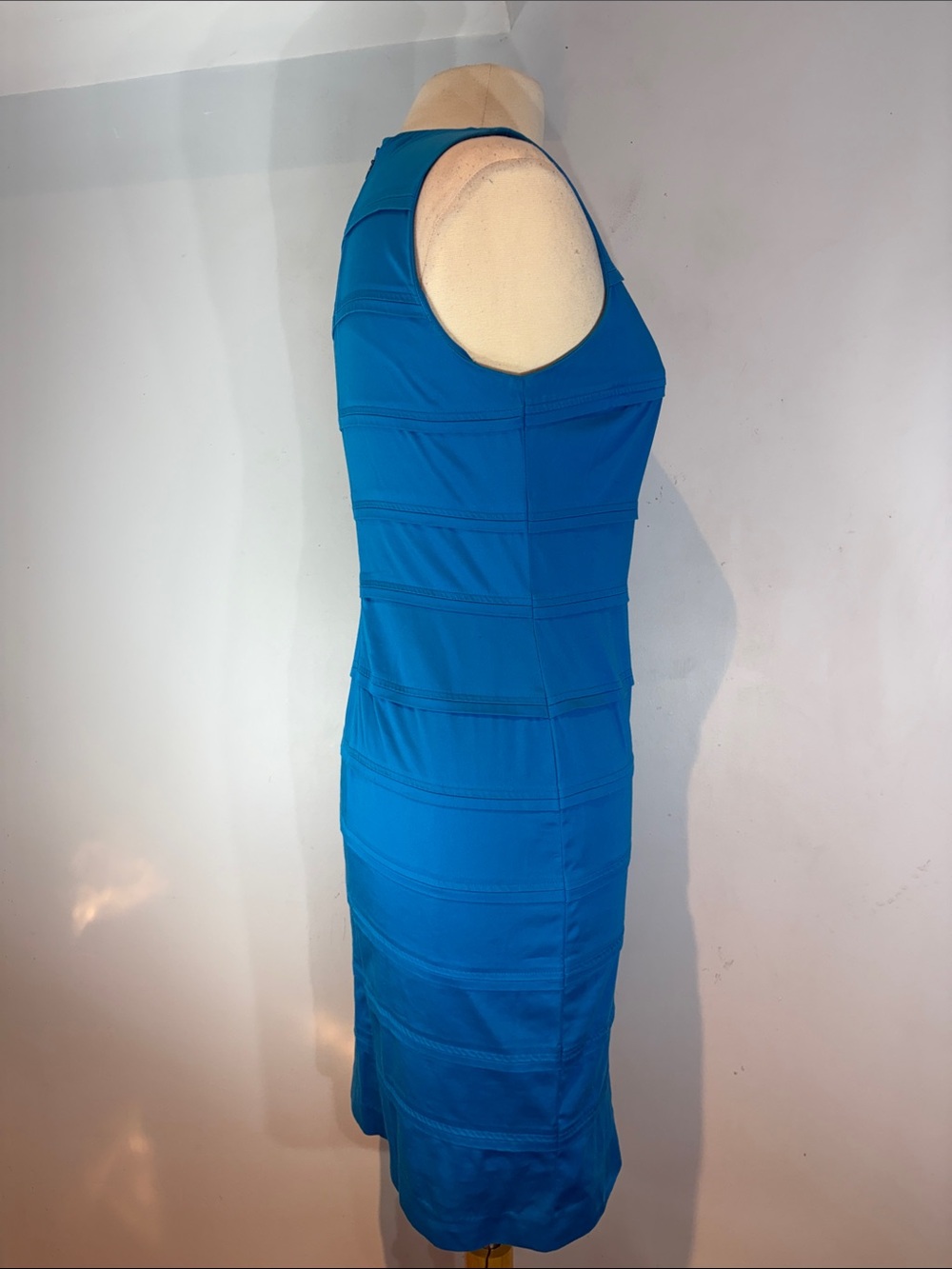 Calvin Klein Dress Womens Blue Sheath Sleeveless Pintucks Cotton Stretch Sz 8 - Picture 3 of 8